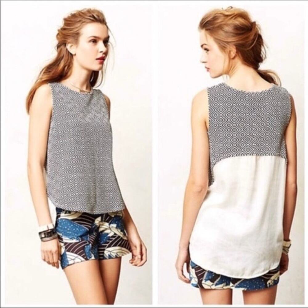 Deletta Anthropologie Womens Medium Black White High Low Sleeveless Top Size M